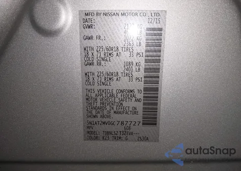 2016 Nissan Rogue Sl из США, поврежденный, VIN 5N1AT2MV0GC787727